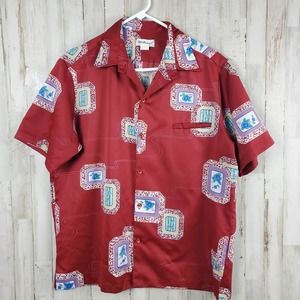 Tori Richard Hawaiian Button Down Shirt Maroon Size Large